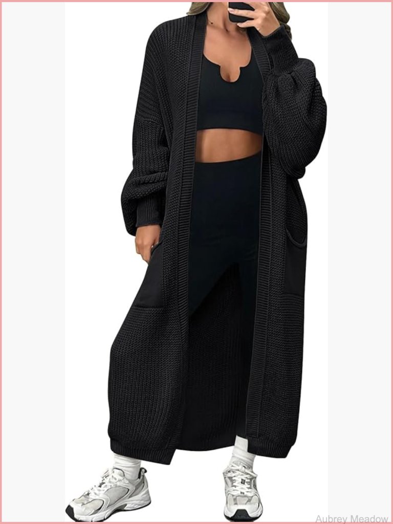 Oversized Long Cardigan Duster Sweater Open Front With Pockets